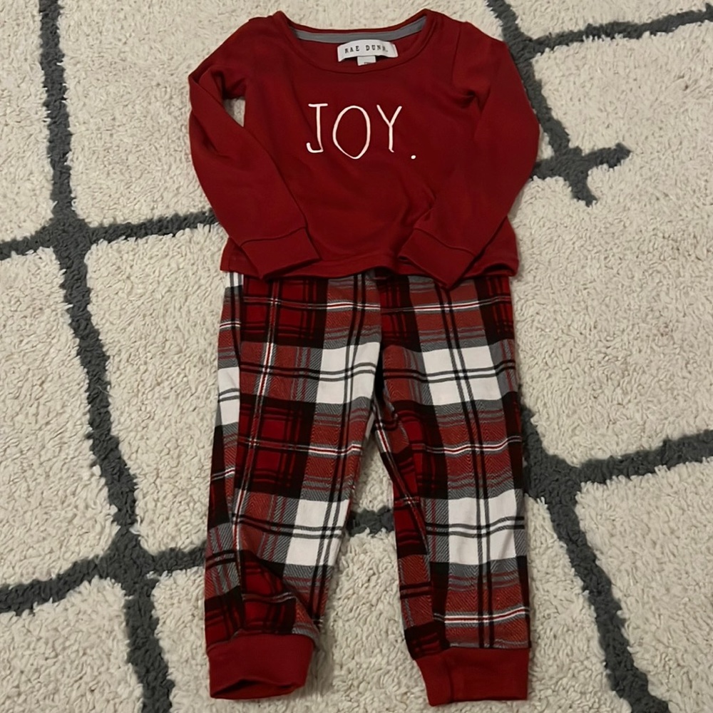 Rae dunn Toddler Joy plaid pajama matching set 12 months